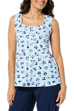 Comfort Code Women's Ribbed Square Neck Tank Blue Shadow Floral - Regular
